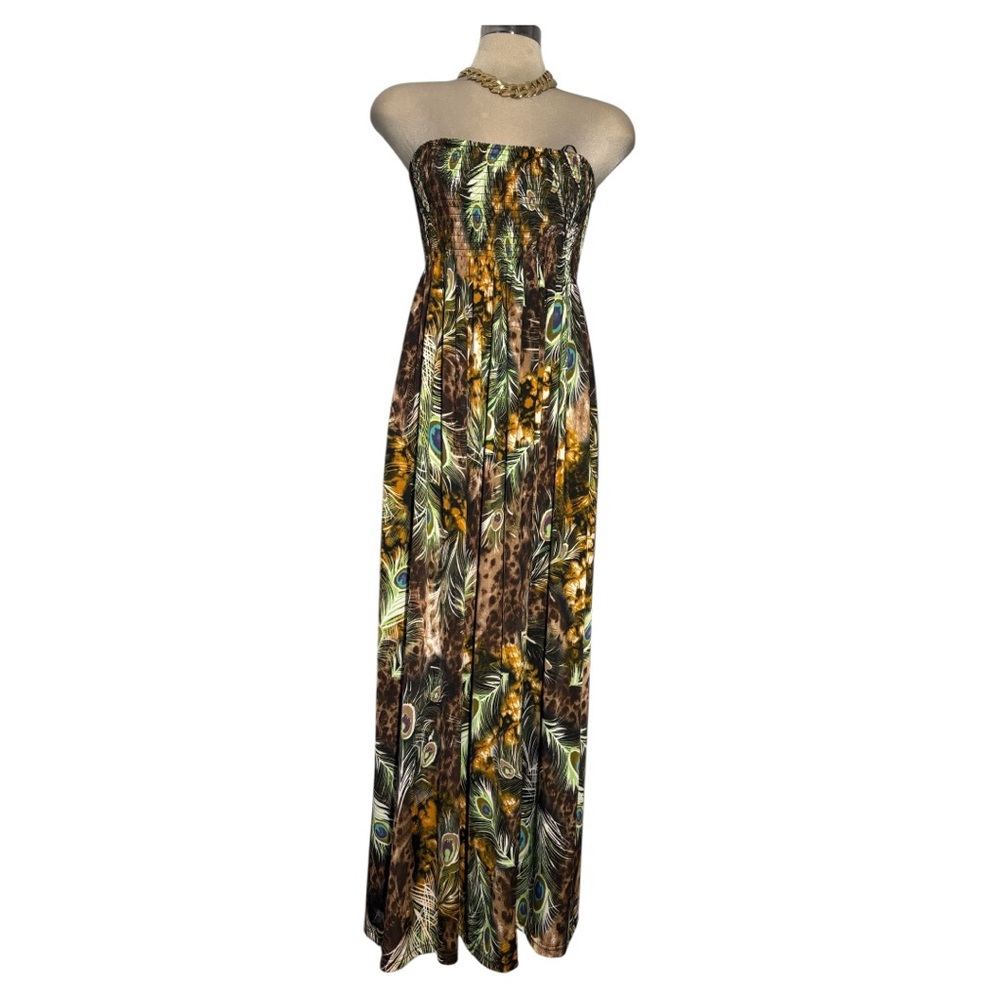 Chic Strapless Dress with Earthy Tones